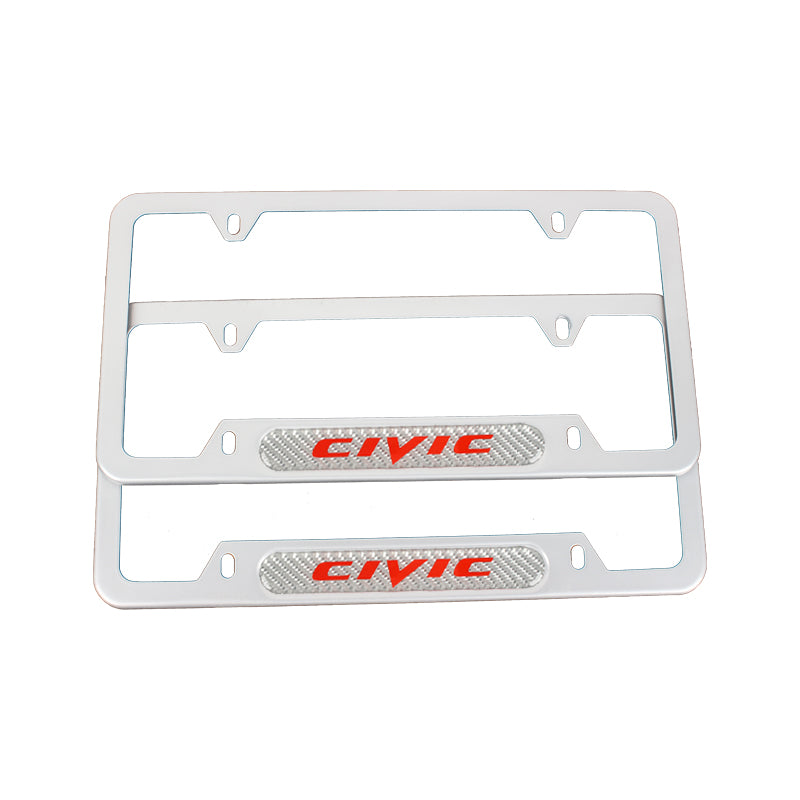 Brand New Universal 2PCS Civic Silver Metal License Plate Frame