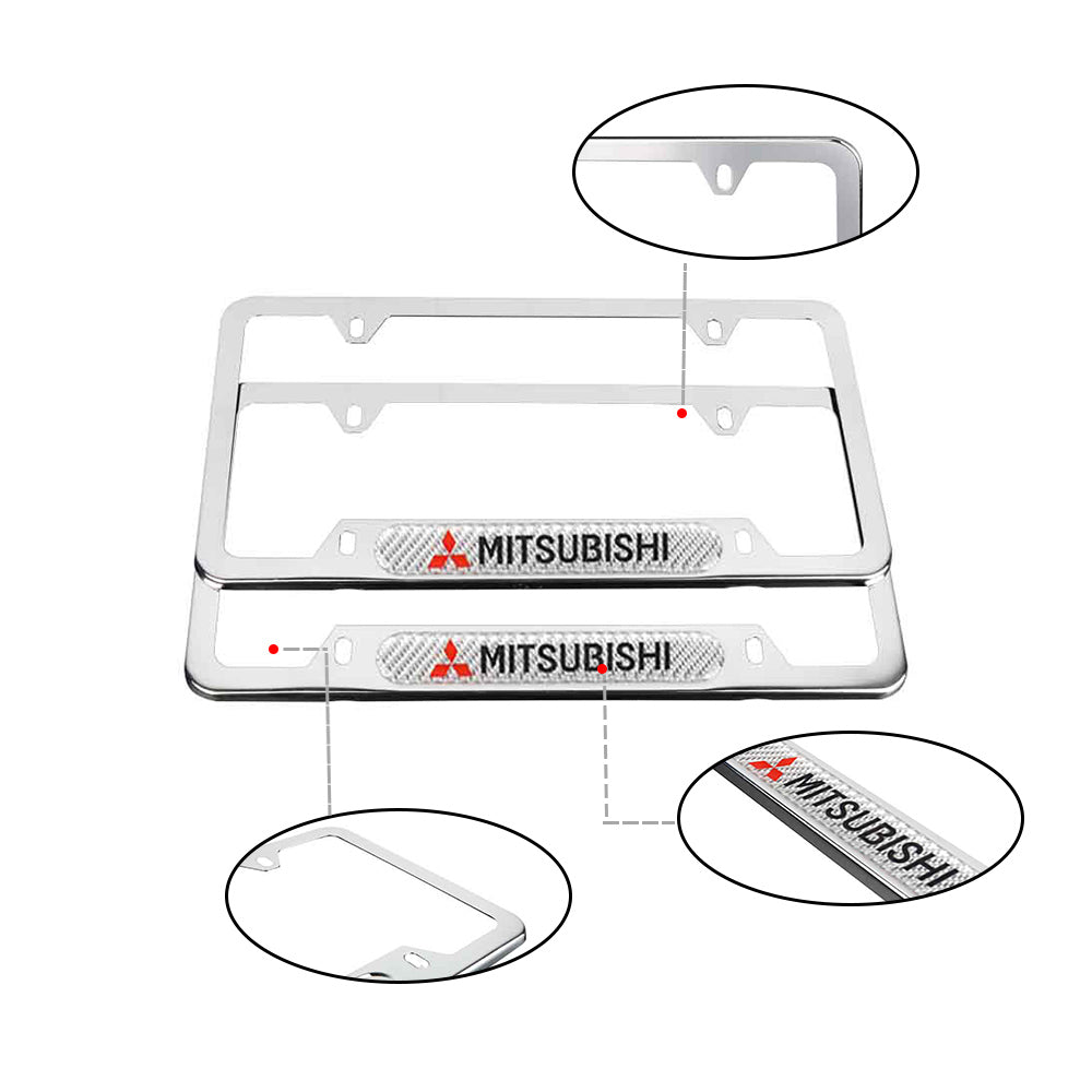 Brand New Universal 2PCS MITSUBISHI Chrome Metal License Plate Frame