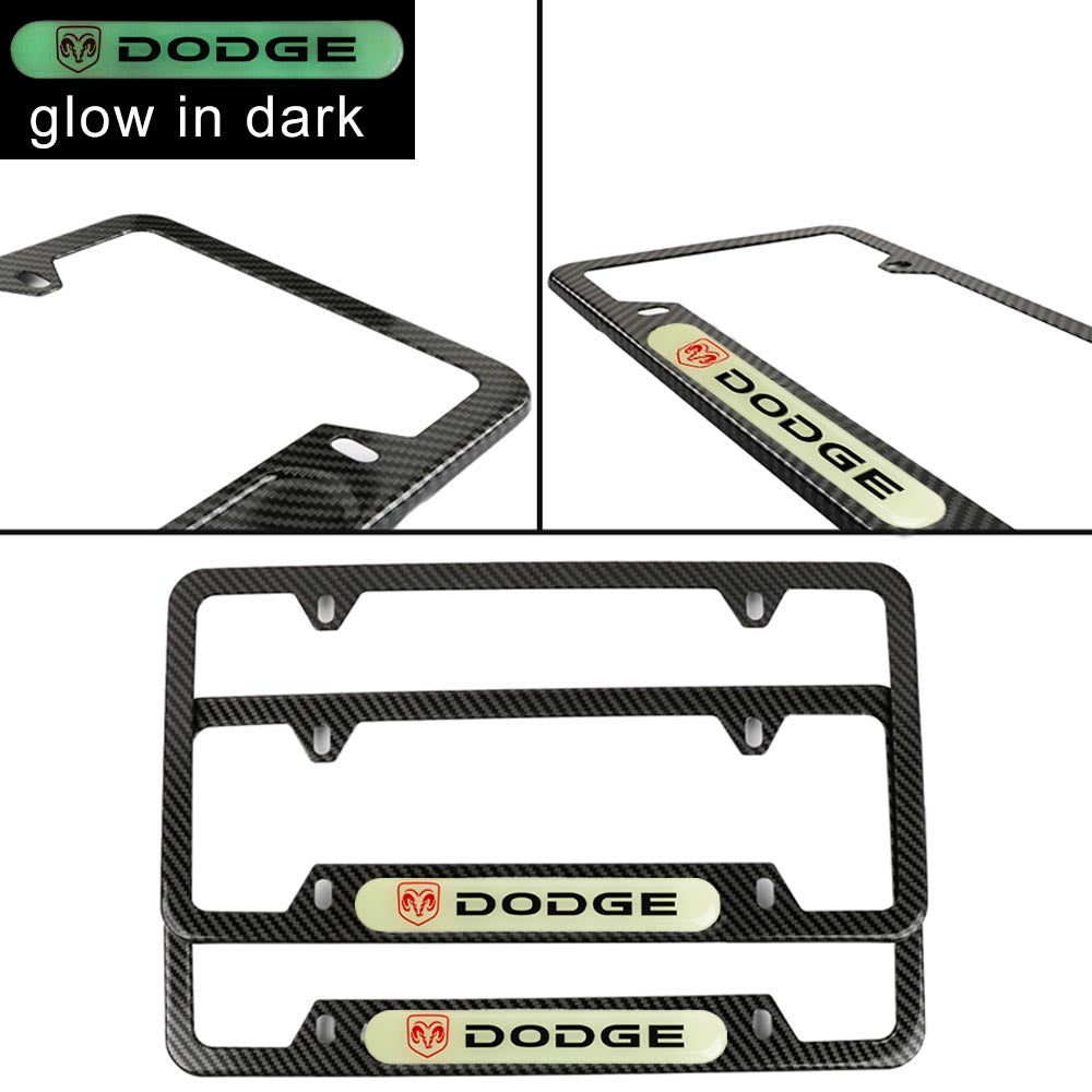 Brand New Universal 2PCS Dodge Carbon Fiber Style Metal License Plate Frame