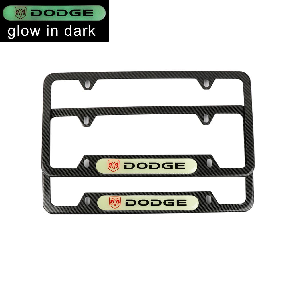 Brand New Universal 2PCS Dodge Carbon Fiber Style Metal License Plate Frame