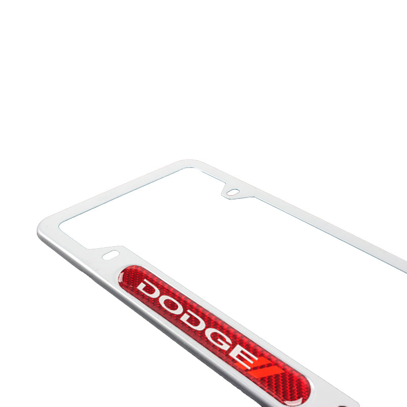 Brand New Universal 2PCS Dodge Silver Metal License Plate Frame