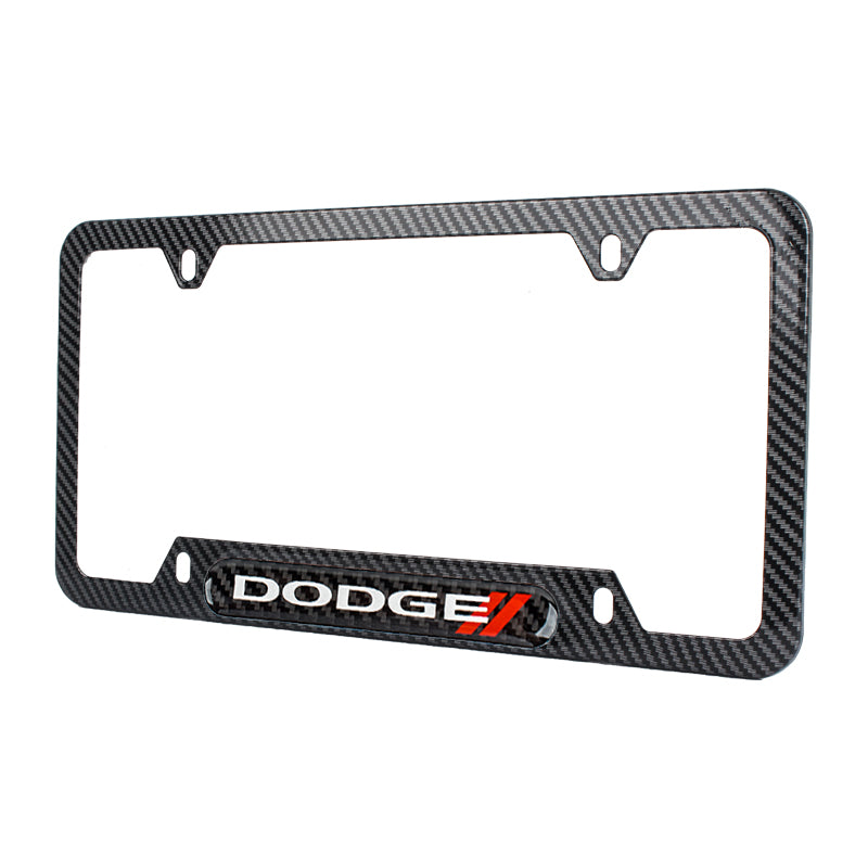 Brand New Universal 2PCS Dodge Carbon Fiber Look Metal License Plate Frame