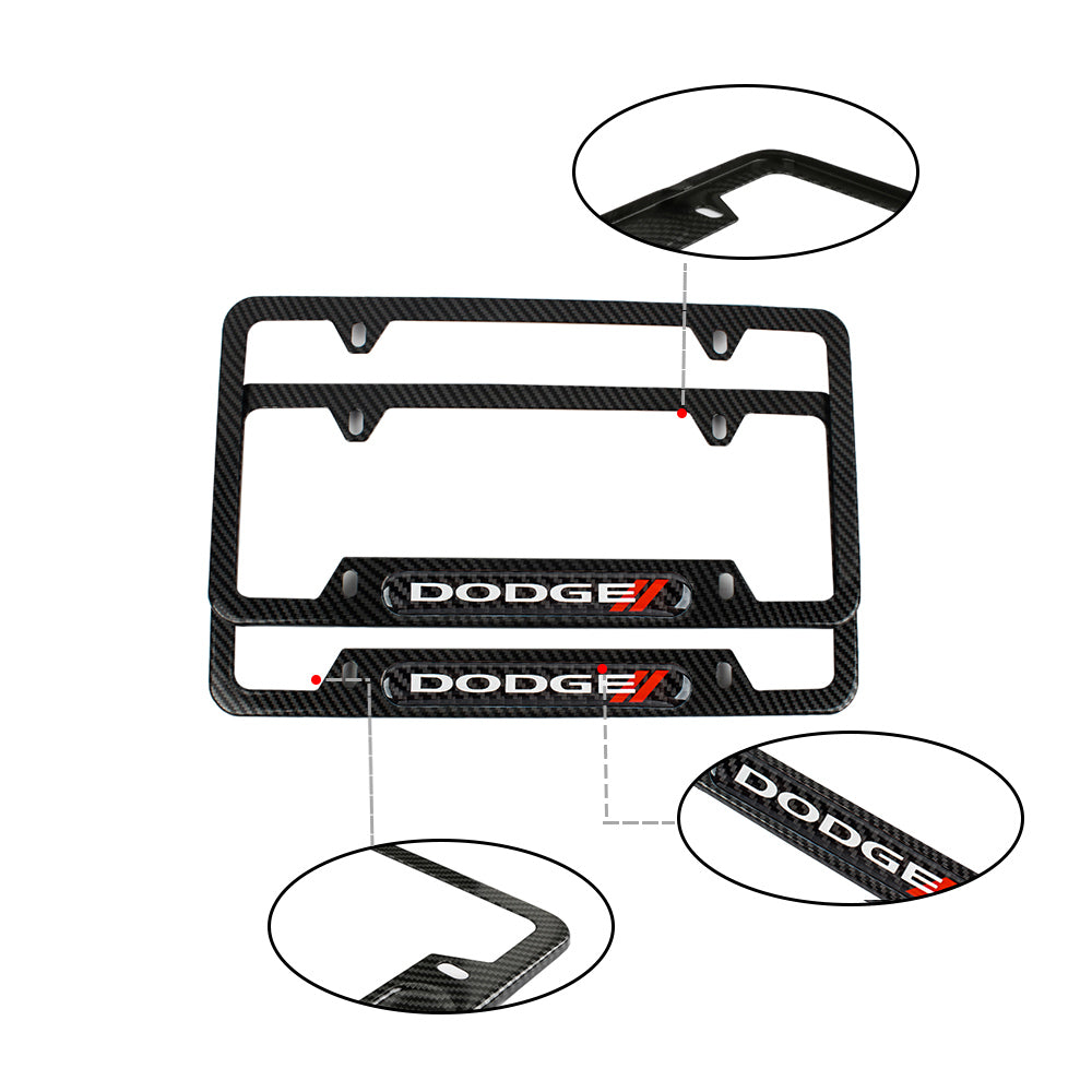 Brand New Universal 1PCS Dodge Carbon Fiber Look Metal License Plate Frame