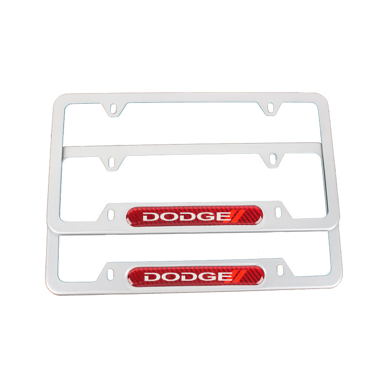 Brand New Universal 2PCS Dodge Silver Metal License Plate Frame