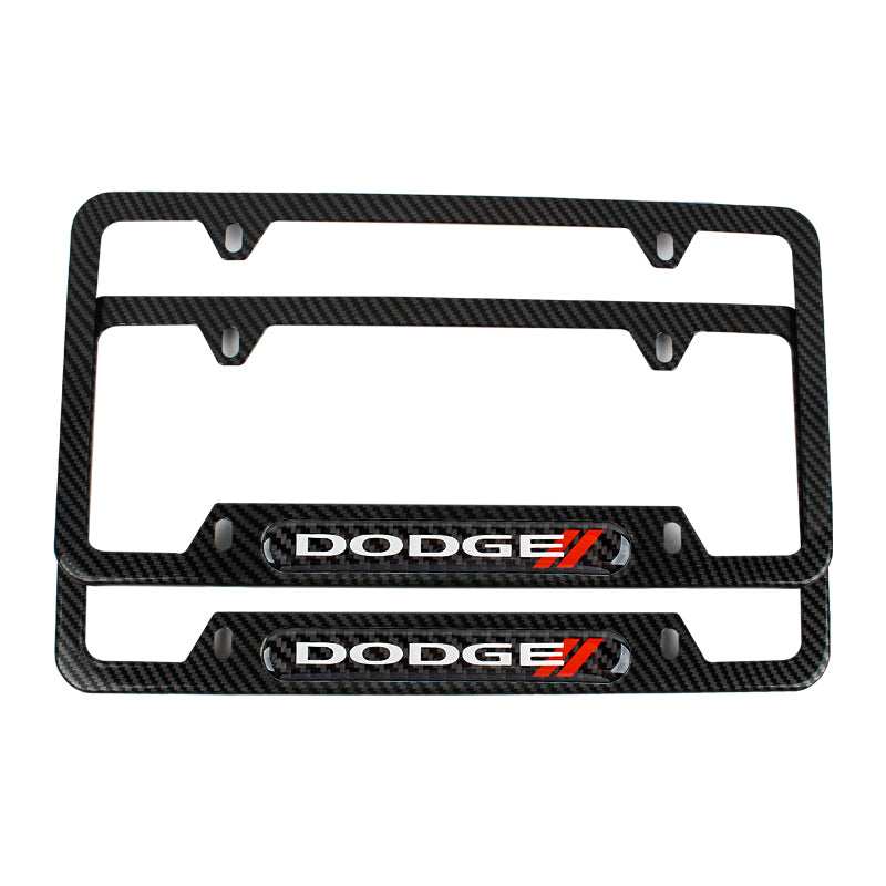 Brand New Universal 1PCS Dodge Carbon Fiber Look Metal License Plate Frame