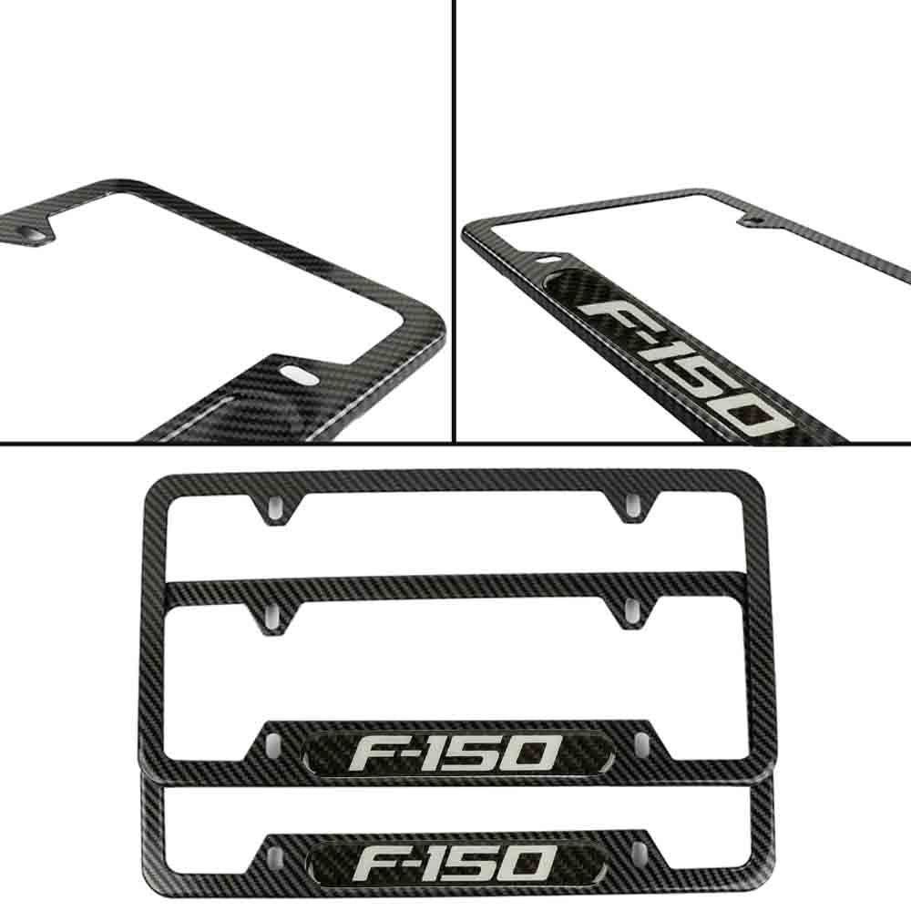 Brand New Universal 2PCS F-150 Carbon Fiber Look Metal License Plate Frame