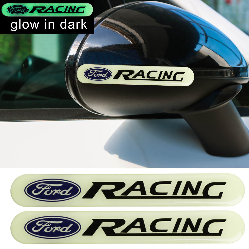 Brand New 2PCS FORD RACING Glows in Dark Green Car Trunk Side Fenders Door Badge Scratch Guard Sticker