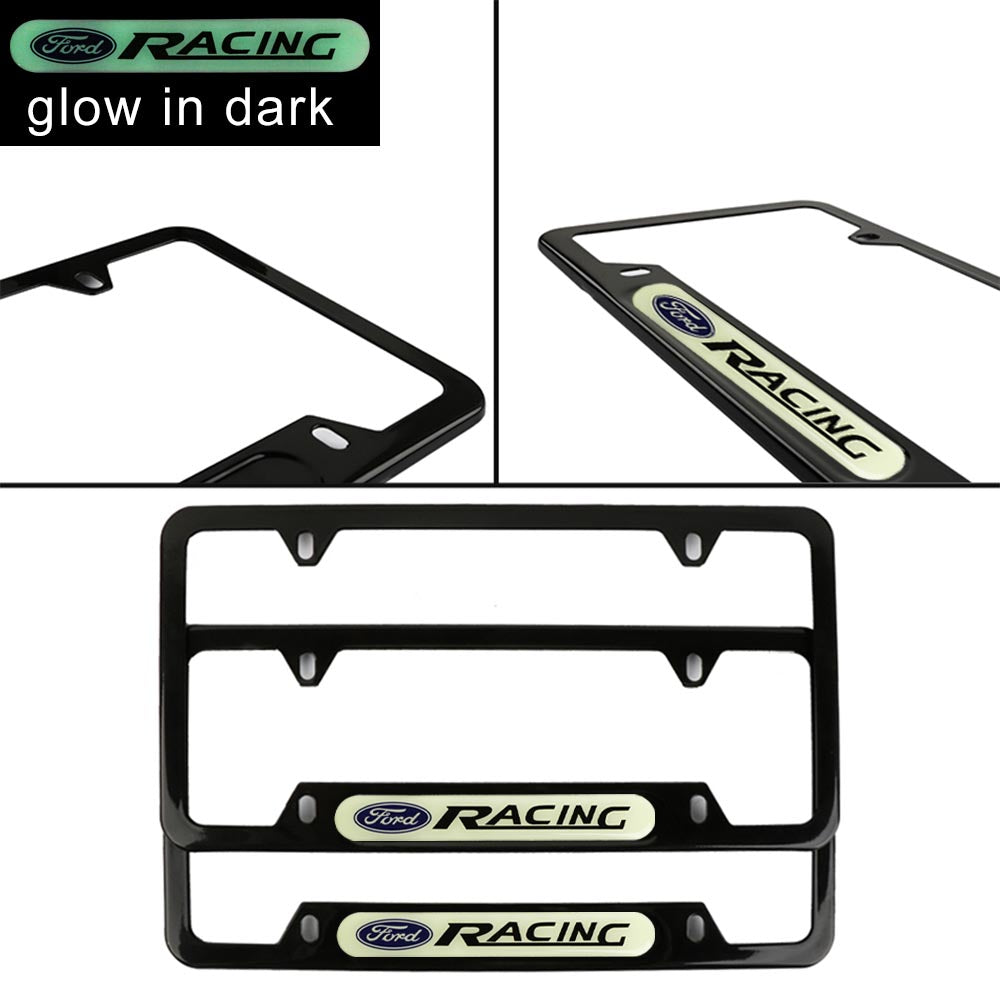 Brand New Universal 2PCS FORD RACING Black Metal License Plate Frame