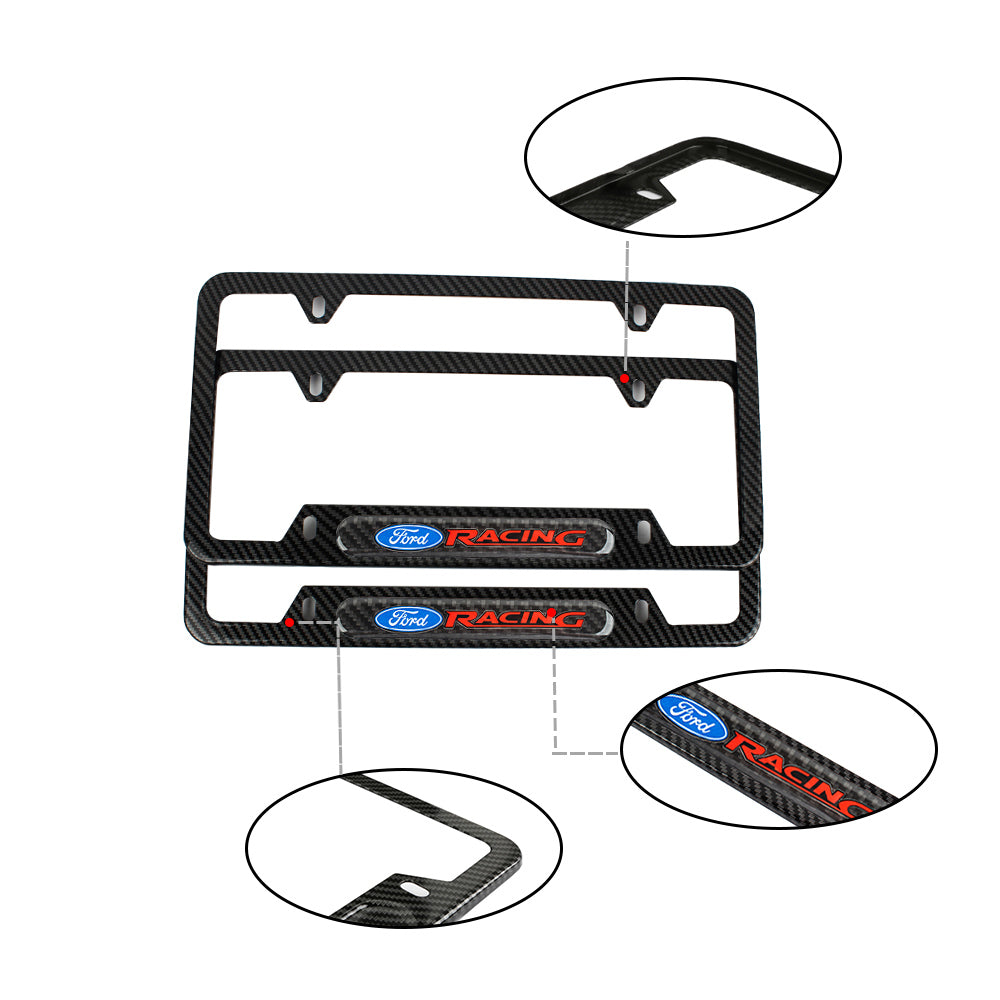 Brand New Universal 2PCS Ford Racing Carbon Fiber Look Metal License Plate Frame