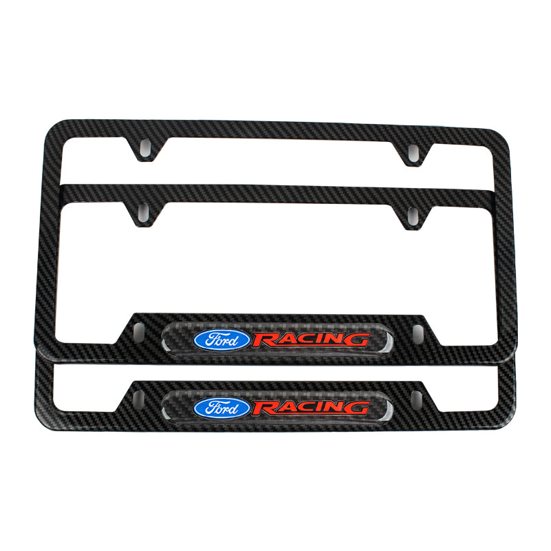 Brand New Universal 2PCS Ford Racing Carbon Fiber Look Metal License Plate Frame