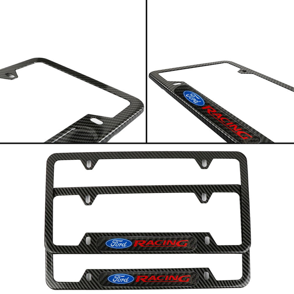 Brand New Universal 2PCS Ford Racing Carbon Fiber Look Metal License Plate Frame