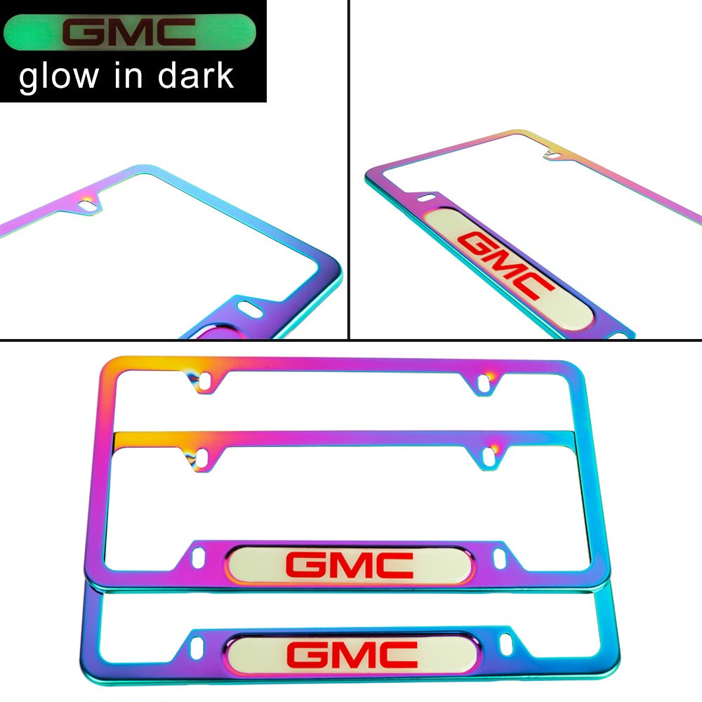 Brand New Universal 2PCS GMC Neo Chrome Metal License Plate Frame