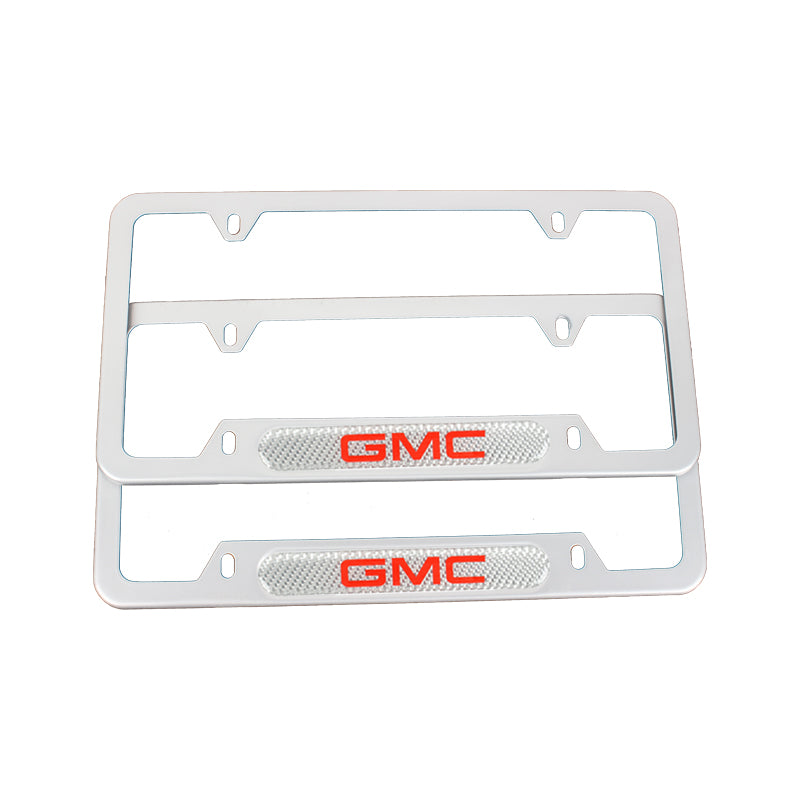 Brand New Universal 2PCS GMC Silver Metal License Plate Frame