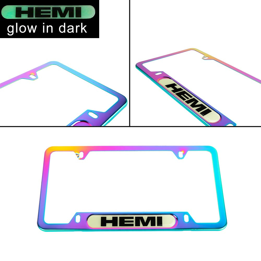 Brand New Universal 1PCS HEMI Neo Chrome Metal License Plate Frame