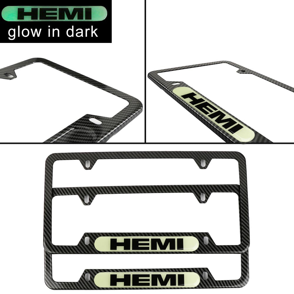 Brand New Universal 2PCS HEMI Carbon Fiber Style Metal License Plate Frame