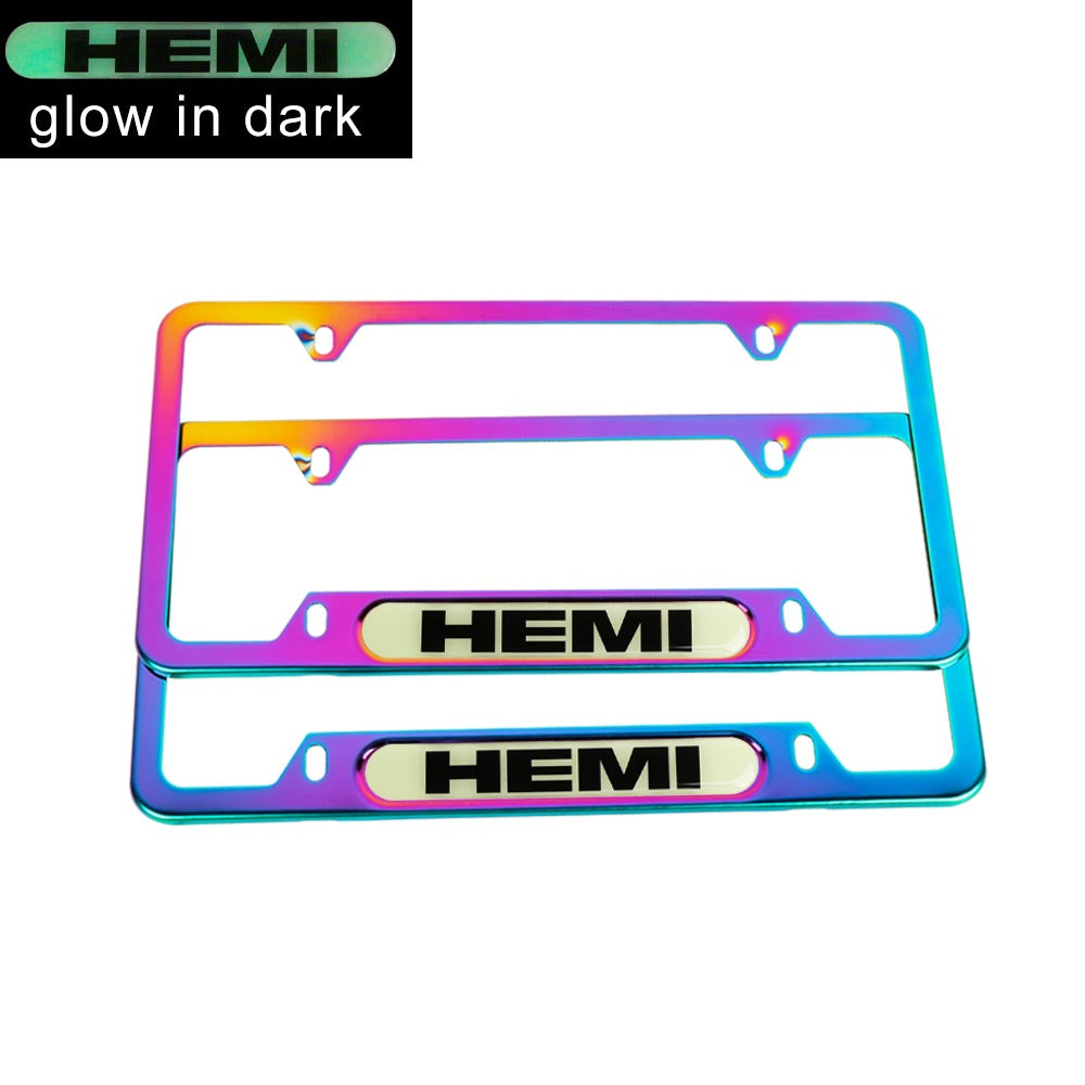 Brand New Universal 2PCS HEMI Neo Chrome Metal License Plate Frame