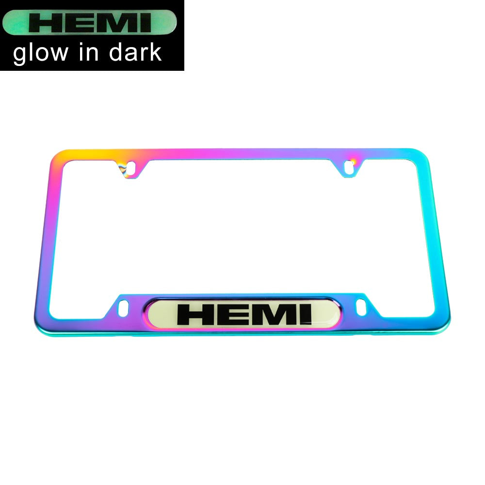 Brand New Universal 1PCS HEMI Neo Chrome Metal License Plate Frame