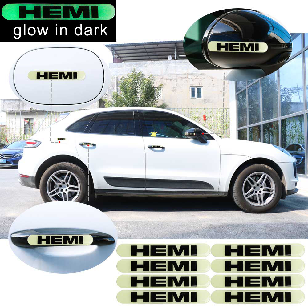 Brand New 8PCS HEMI Glows in Dark Green Car Trunk Side Fenders Door Badge Scratch Guard Sticker