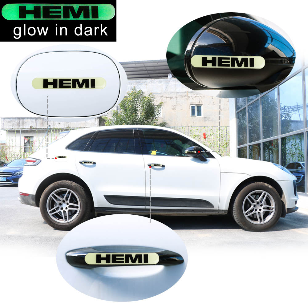 Brand New 4PCS HEMI Glows in Dark Green Car Trunk Side Fenders Door Badge Scratch Guard Sticker