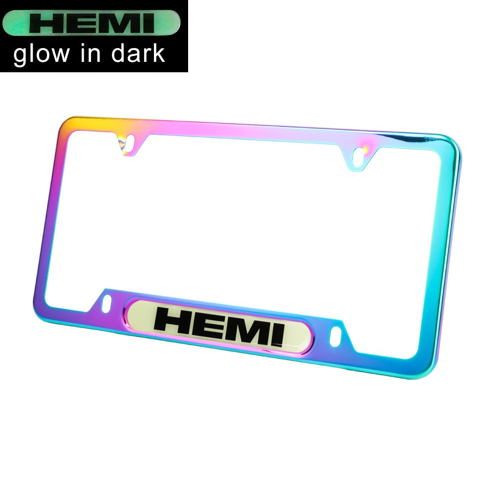 Brand New Universal 1PCS HEMI Neo Chrome Metal License Plate Frame