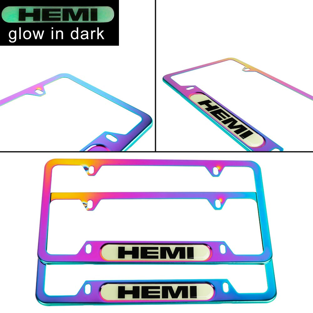 Brand New Universal 2PCS HEMI Neo Chrome Metal License Plate Frame