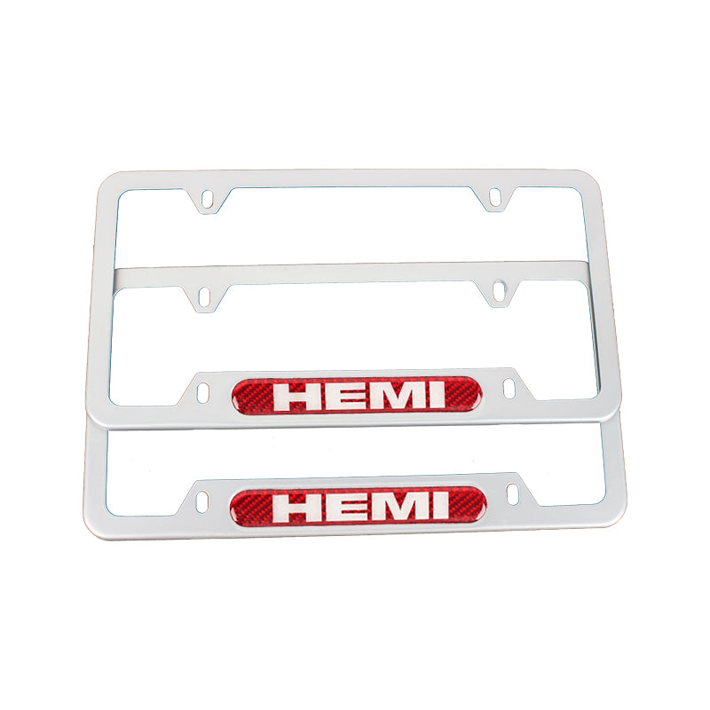 Brand New Universal 2PCS HEMI Silver Metal License Plate Frame