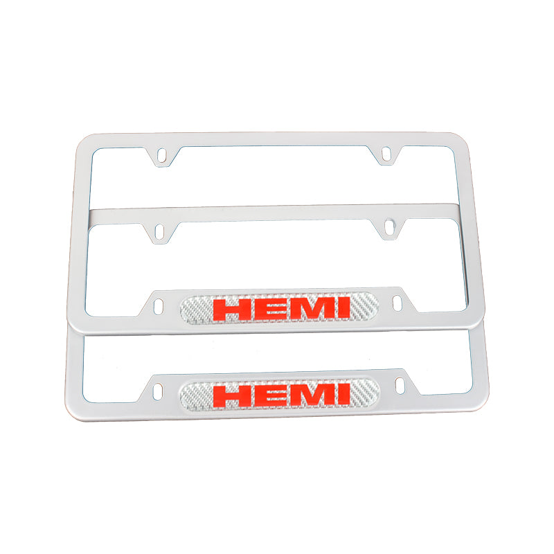 Brand New Universal 2PCS HEMI Silver Metal License Plate Frame