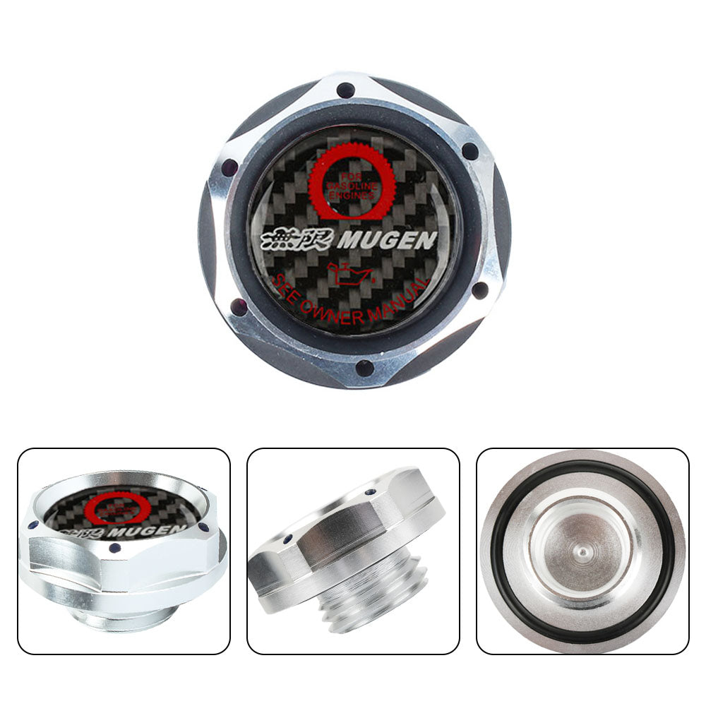 Brand New Jdm Silver Engine Oil Cap With Real Carbon Fiber Mugen Sticker Emblem For Honda / Acura