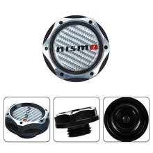 Load image into Gallery viewer, Brand New Nissan Black Engine Oil Cap With Real Carbon Fiber Silver Nismo Sticker Emblem