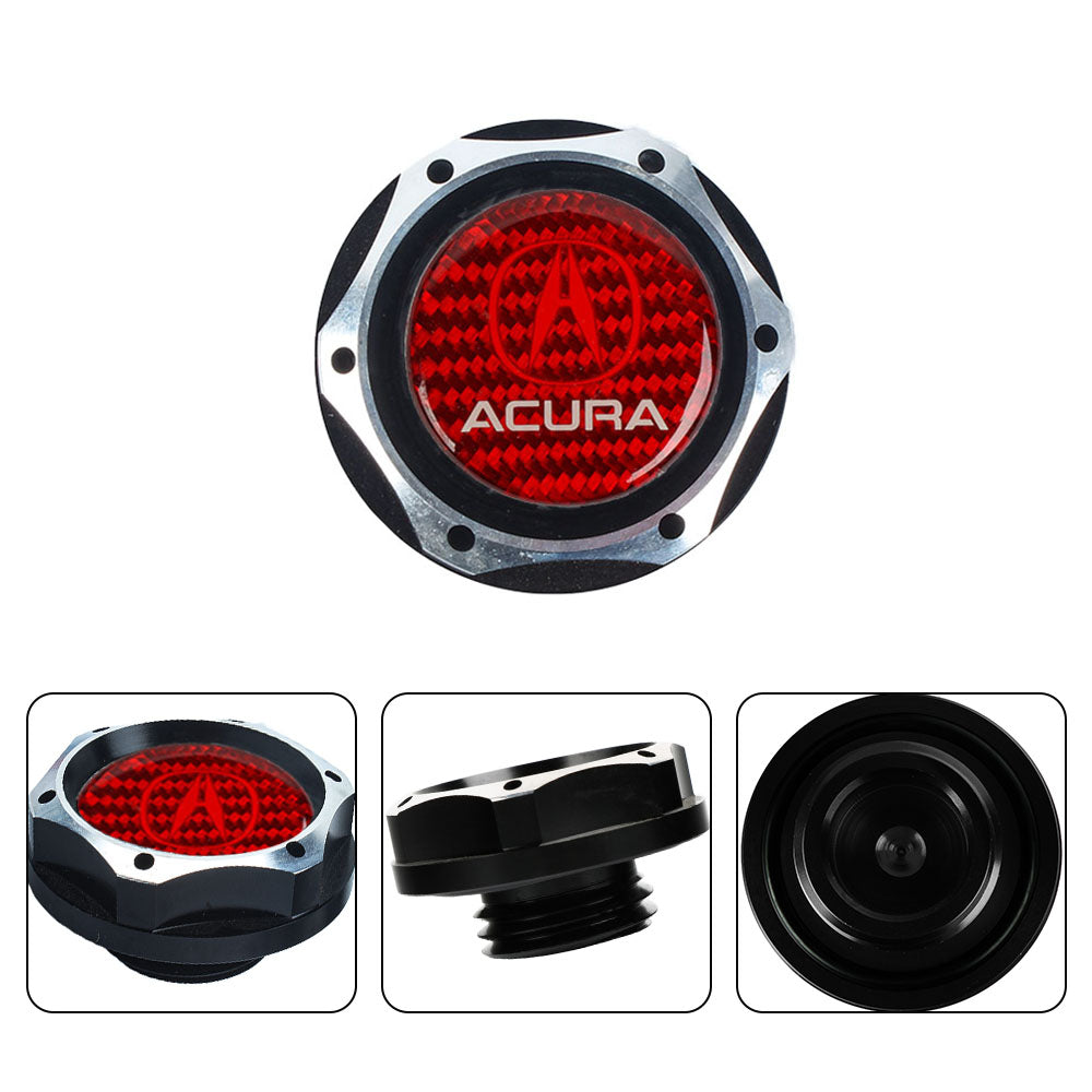 Brand New Acura Black Engine Oil Cap With Real Carbon Fiber Red Acura Sticker Emblem