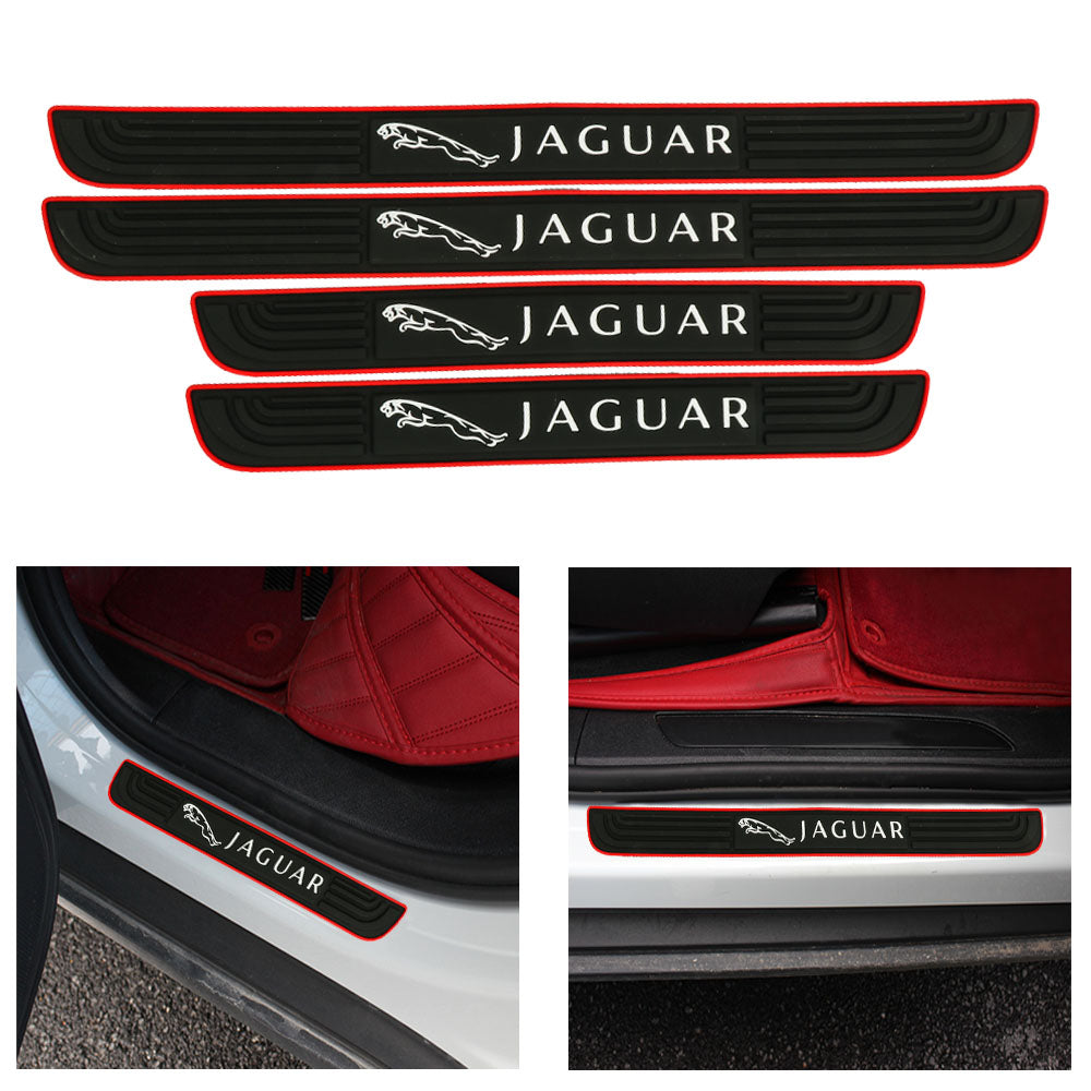 Brand New 4PCS Universal Jaguar Red Rubber Car Door Scuff Sill Cover Panel Step Protector