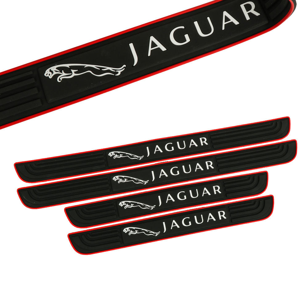 Brand New 4PCS Universal Jaguar Red Rubber Car Door Scuff Sill Cover Panel Step Protector