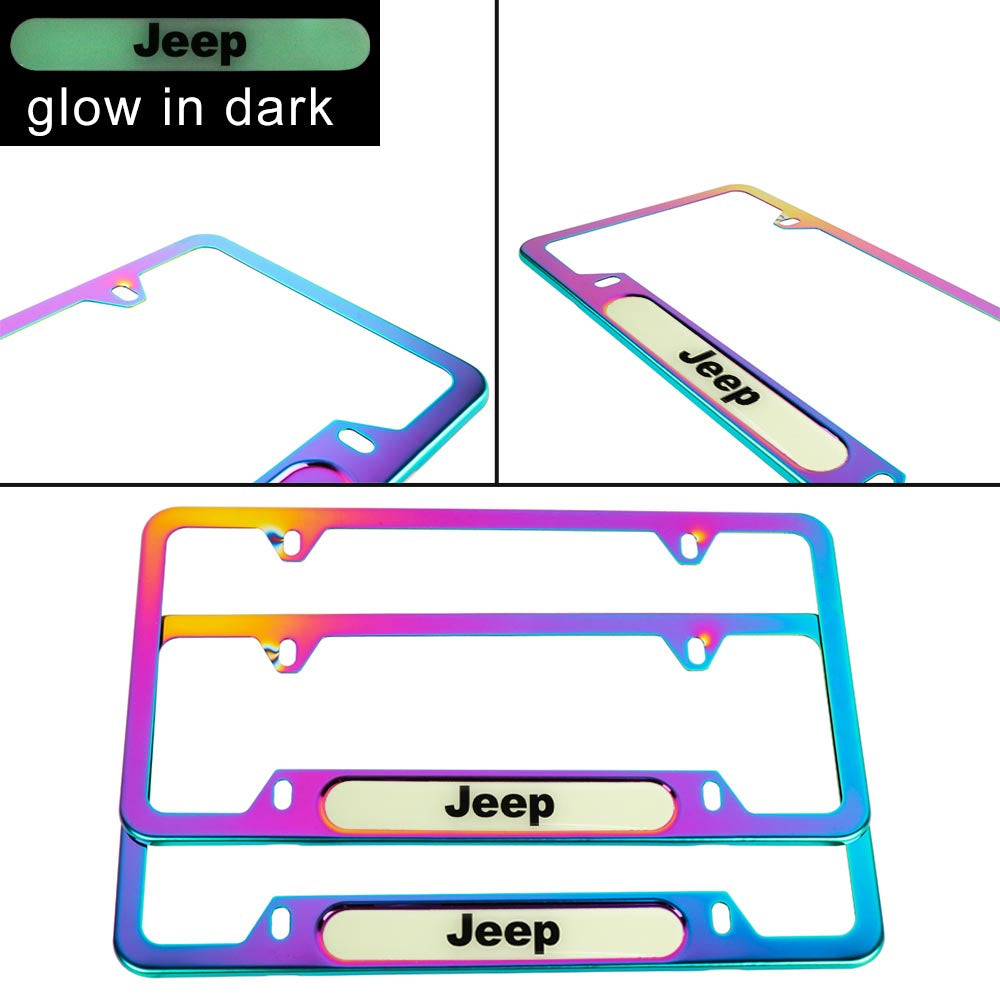 Brand New Universal 2PCS JEEP Neo Chrome Metal License Plate Frame