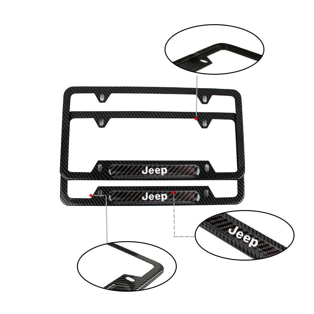 Brand New Universal 1PCS JEEP Carbon Fiber Look Metal License Plate Frame