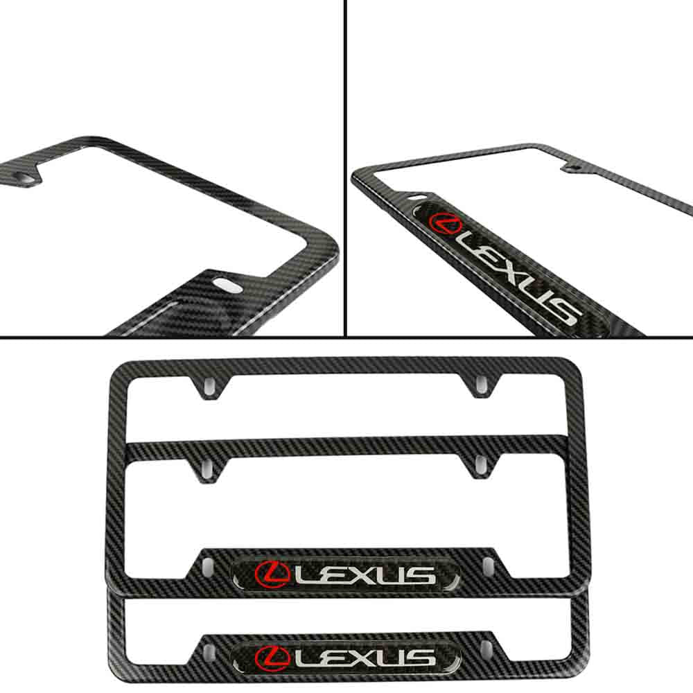 Brand New Universal 2PCS LEXUS Carbon Fiber Look Metal License Plate Frame