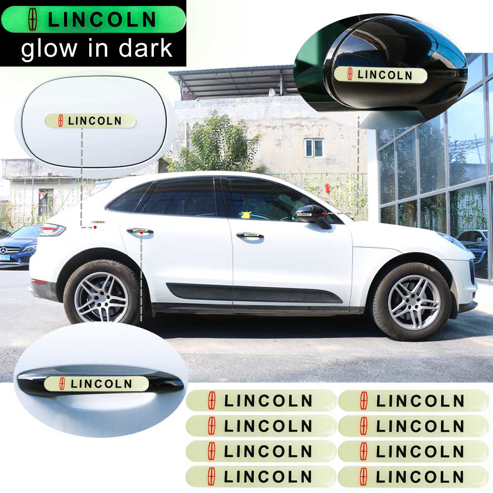 Brand New 8PCS LINCOLN Glows in Dark Green Car Trunk Side Fenders Door Badge Scratch Guard Sticker