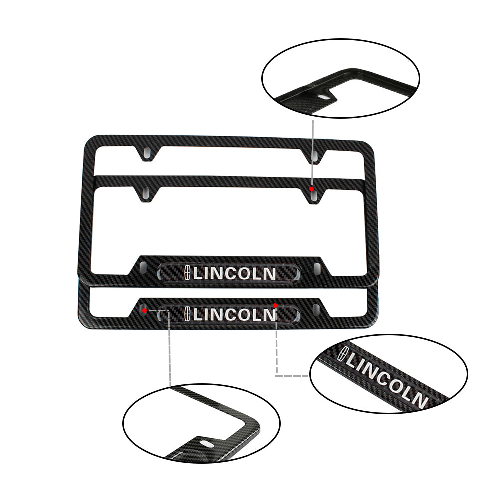 Brand New Universal 2PCS LINCOLN Carbon Fiber Look Metal License Plate Frame