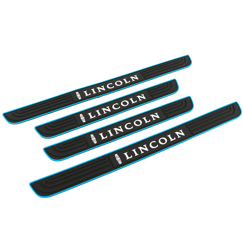 Brand New 4PCS Universal Lincoln Blue Rubber Car Door Scuff Sill Cover Panel Step Protector