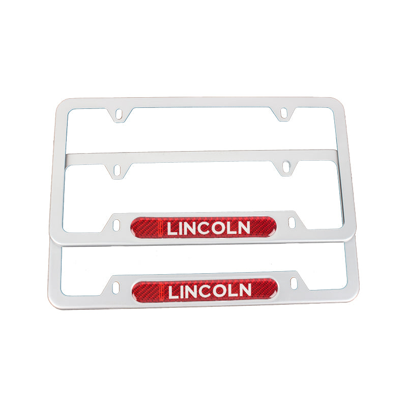 Brand New Universal 2PCS Lincoln Silver Metal License Plate Frame