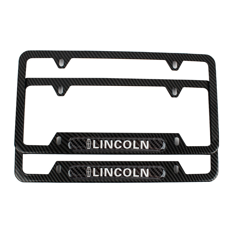 Brand New Universal 2PCS LINCOLN Carbon Fiber Look Metal License Plate Frame