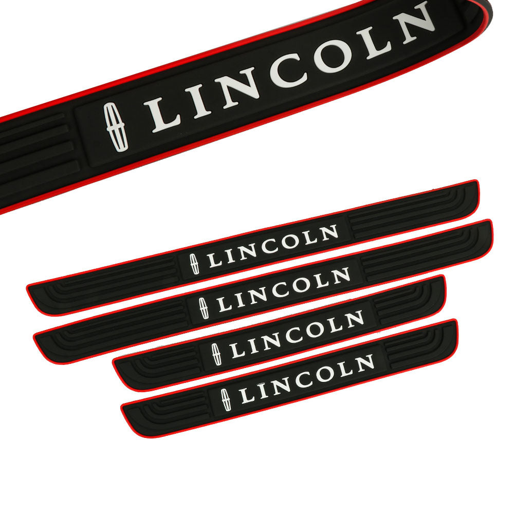 Brand New 4PCS Universal Lincoln Red Rubber Car Door Scuff Sill Cover Panel Step Protector