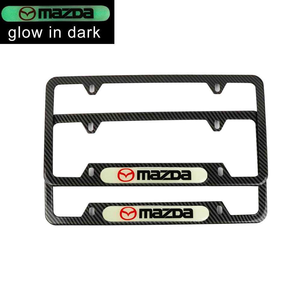 Brand New Universal 2PCS MAZDA Carbon Fiber Style Metal License Plate Frame