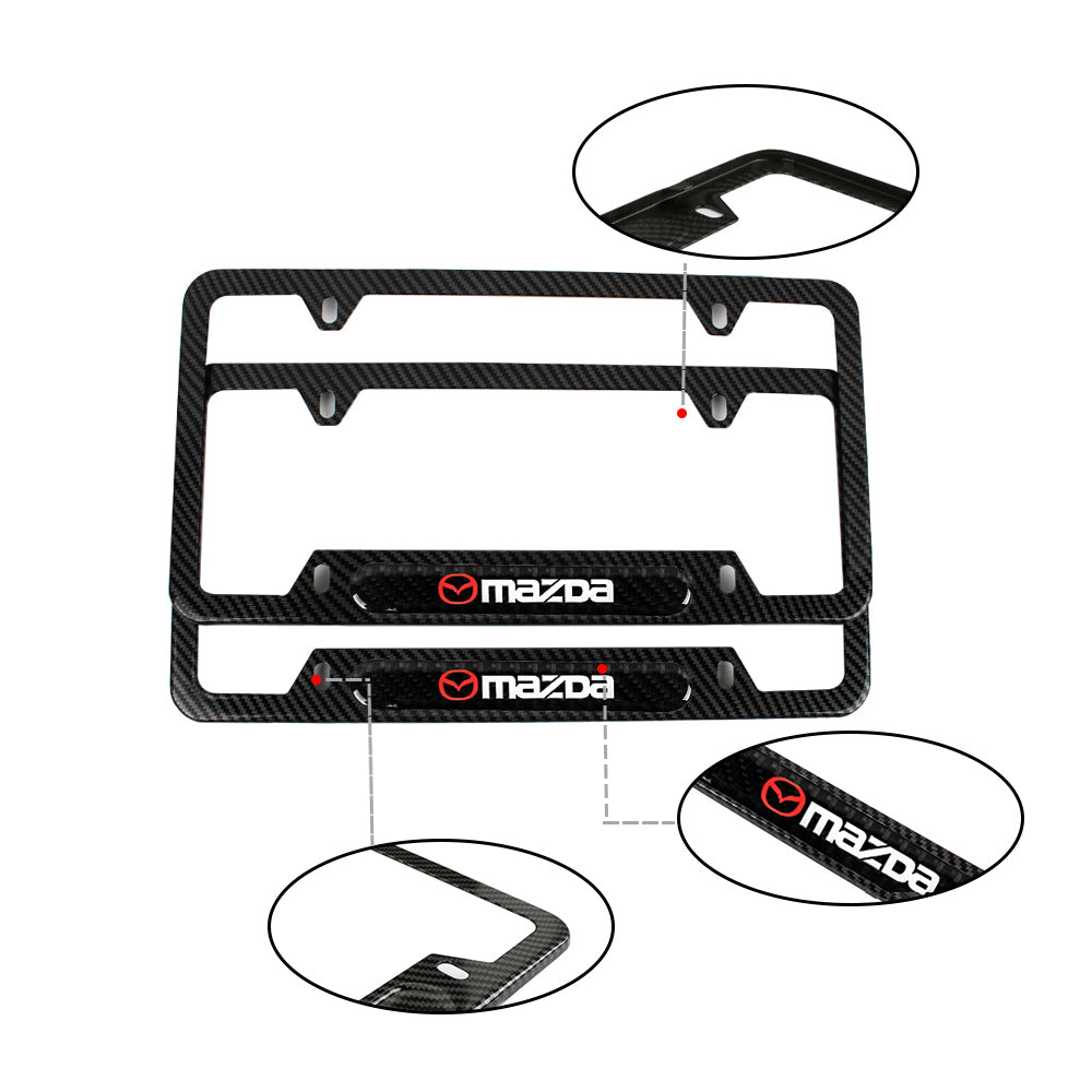 Brand New Universal 2PCS Mazda Carbon Fiber Look Metal License Plate Frame