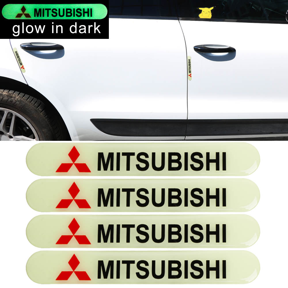 Brand New 4PCS MITSUBISHI Glows in Dark Green Car Trunk Side Fenders Door Badge Scratch Guard Sticker