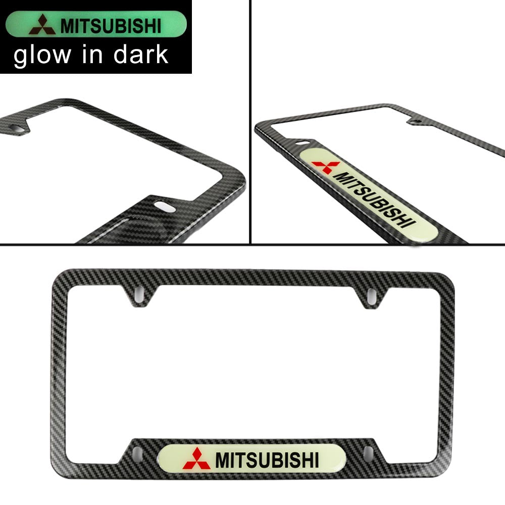 Brand New Universal 1PCS MITSUBISHI Carbon Fiber Style Metal License Plate Frame