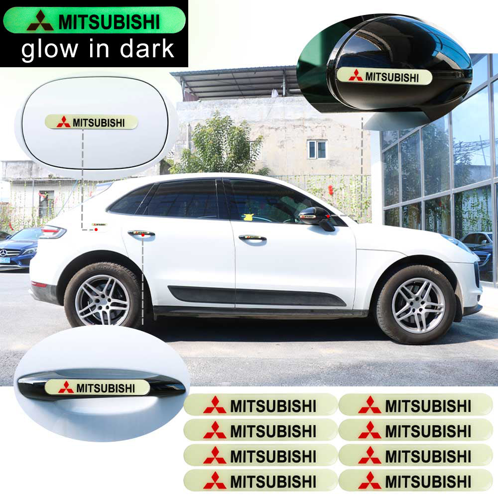 Brand New 8PCS MITSUBISHI Glows in Dark Green Car Trunk Side Fenders Door Badge Scratch Guard Sticker