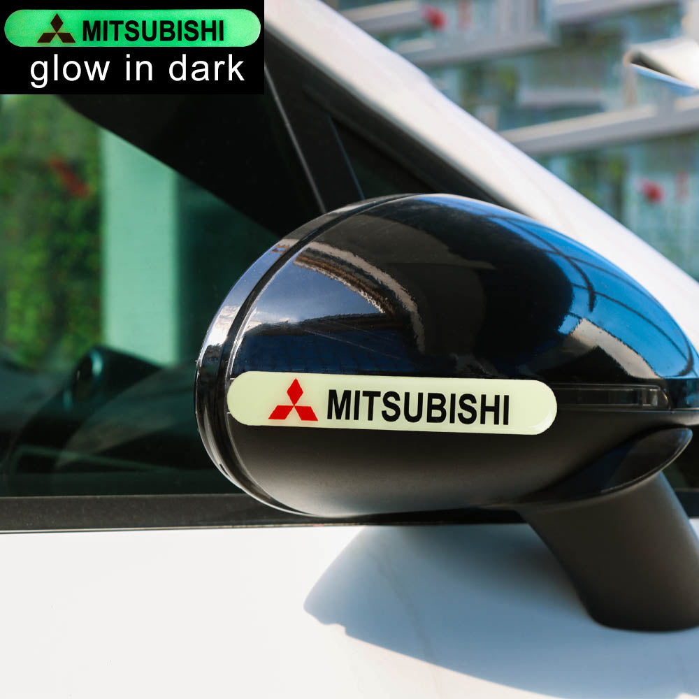 Brand New 2PCS MITSUBISHI Glows in Dark Green Car Trunk Side Fenders Door Badge Scratch Guard Sticker