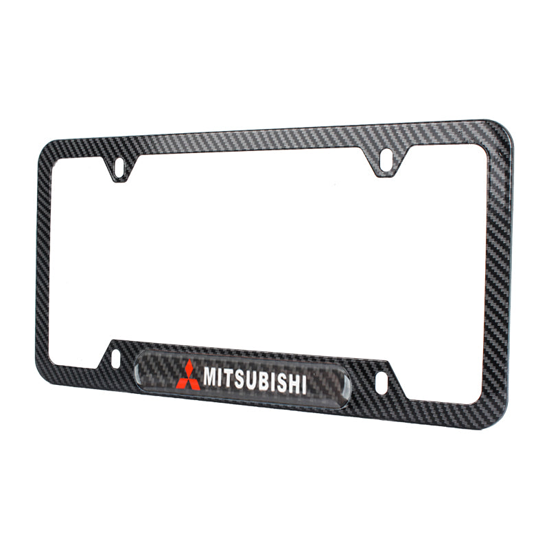 Brand New Universal 2PCS MITSUBISHI Carbon Fiber Look Metal License Plate Frame