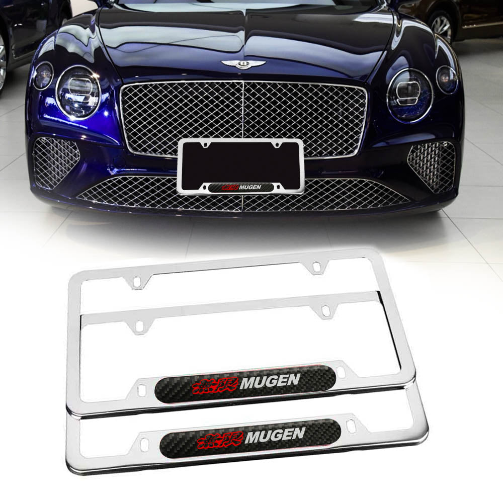 Brand New Universal 2PCS MUGEN Chrome Metal License Plate Frame