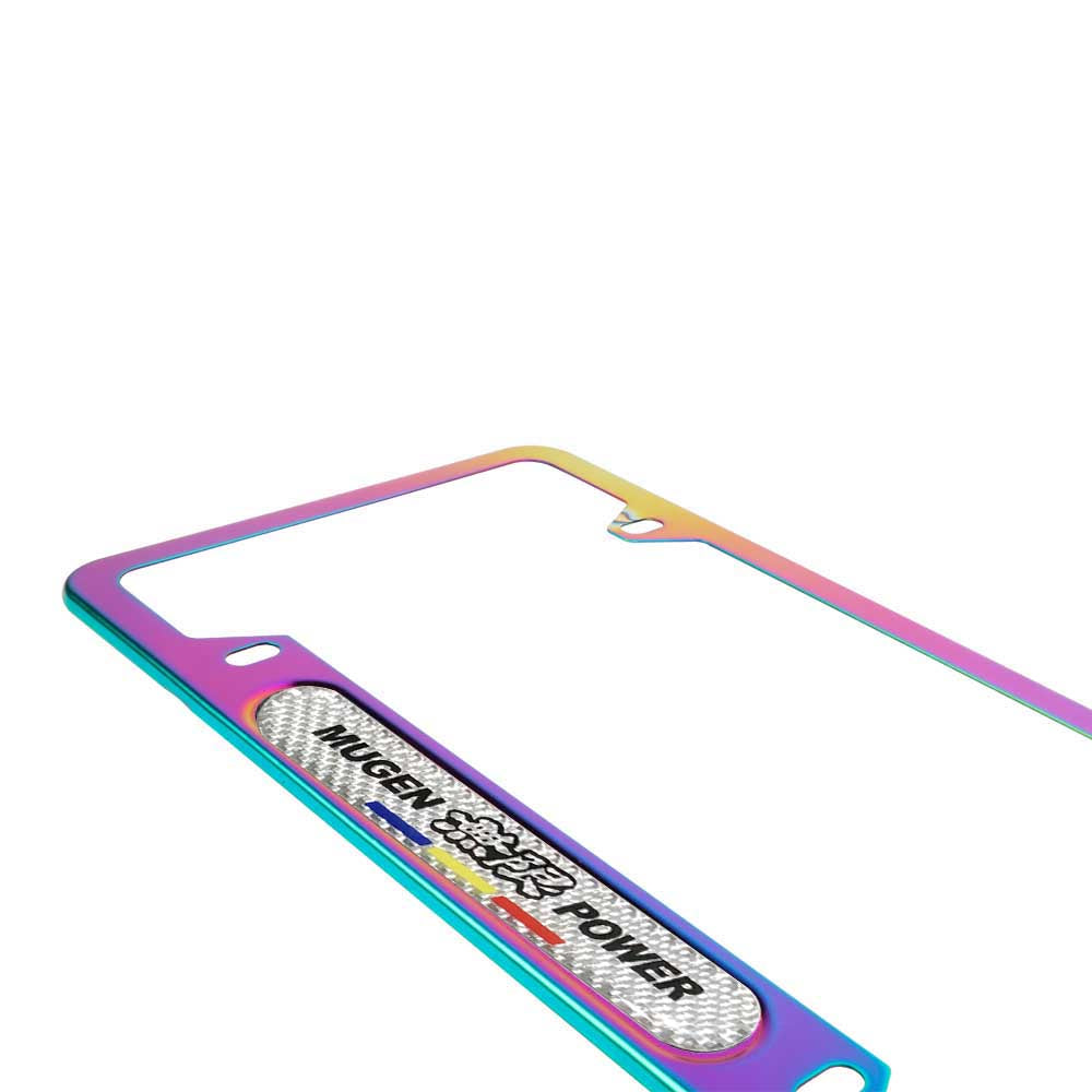 Brand New Universal 2PCS Mugen Power Neo Chrome Metal License Plate Frame